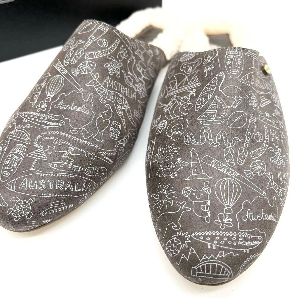 NEW Australia Luxe Collective Womens 10 Marcos Mule Gray Leather‎ Shearling